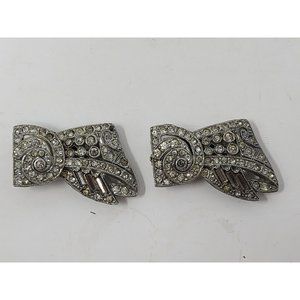 Set Of 2 Vintage Deco Rhinestone Shoe‎ Clips/Dress Clips Stamped PAT205089?